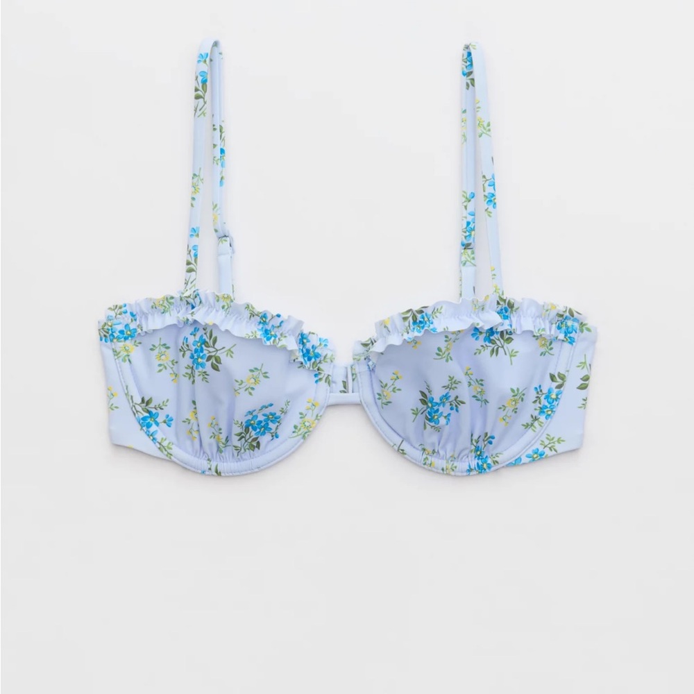 Aerie Blue Eyelet Floral Bikini Top